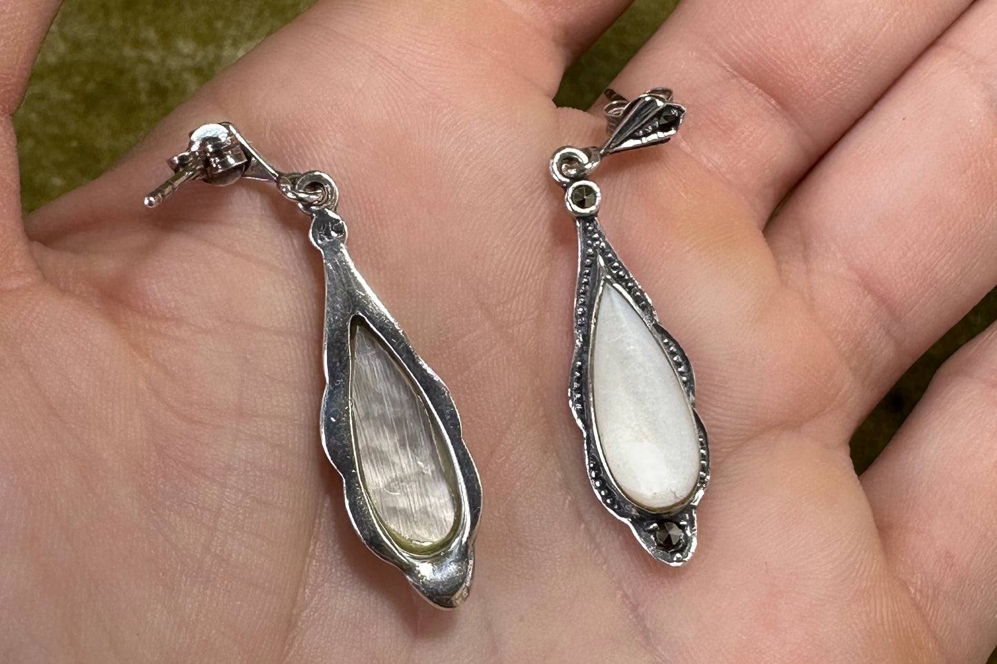 Mother of Pearl, Marcasite and Silver Earrings