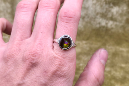 Fire Agate and Raw Diamond Ring