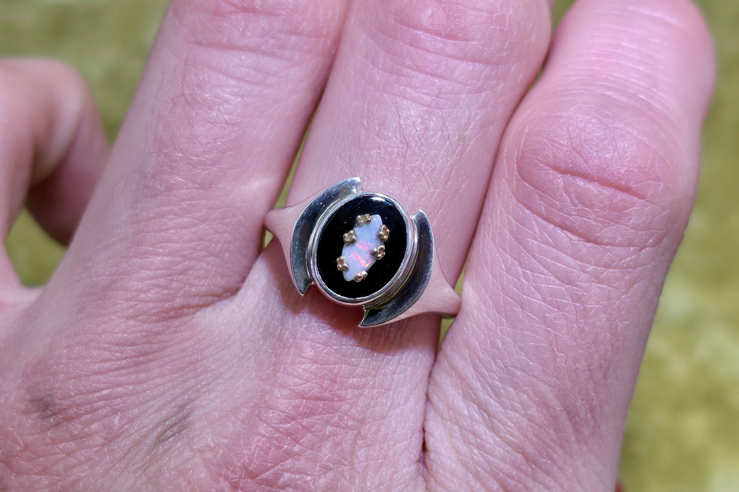 Opal and Onyx Ring