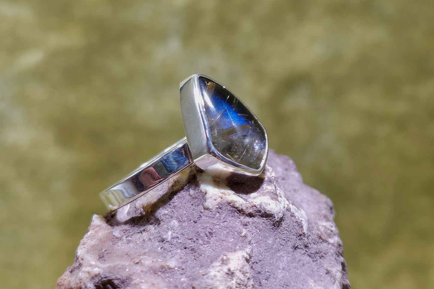 Rutilated Quartz and Labradorite Ring