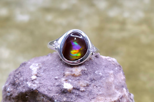 Fire Agate and Raw Diamond Ring