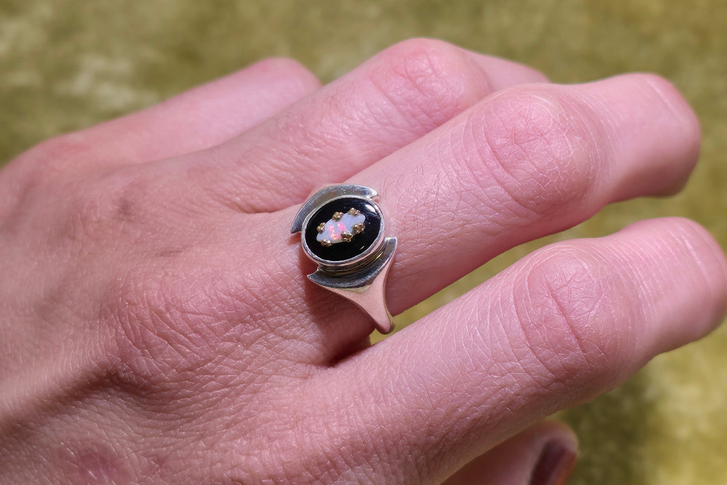 Opal and Onyx Ring