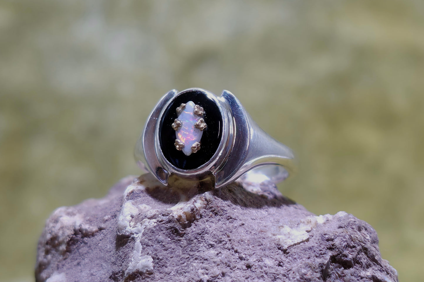 Opal and Onyx Ring