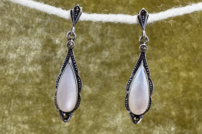 Mother of Pearl, Marcasite and Silver Earrings