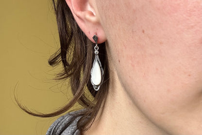 Mother of Pearl, Marcasite and Silver Earrings