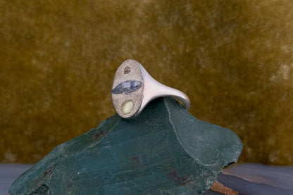 Raw Sapphire and Diamond Signet Ring