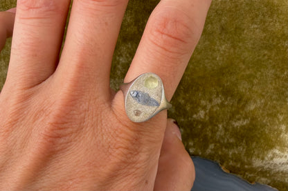 Raw Sapphire and Diamond Signet Ring