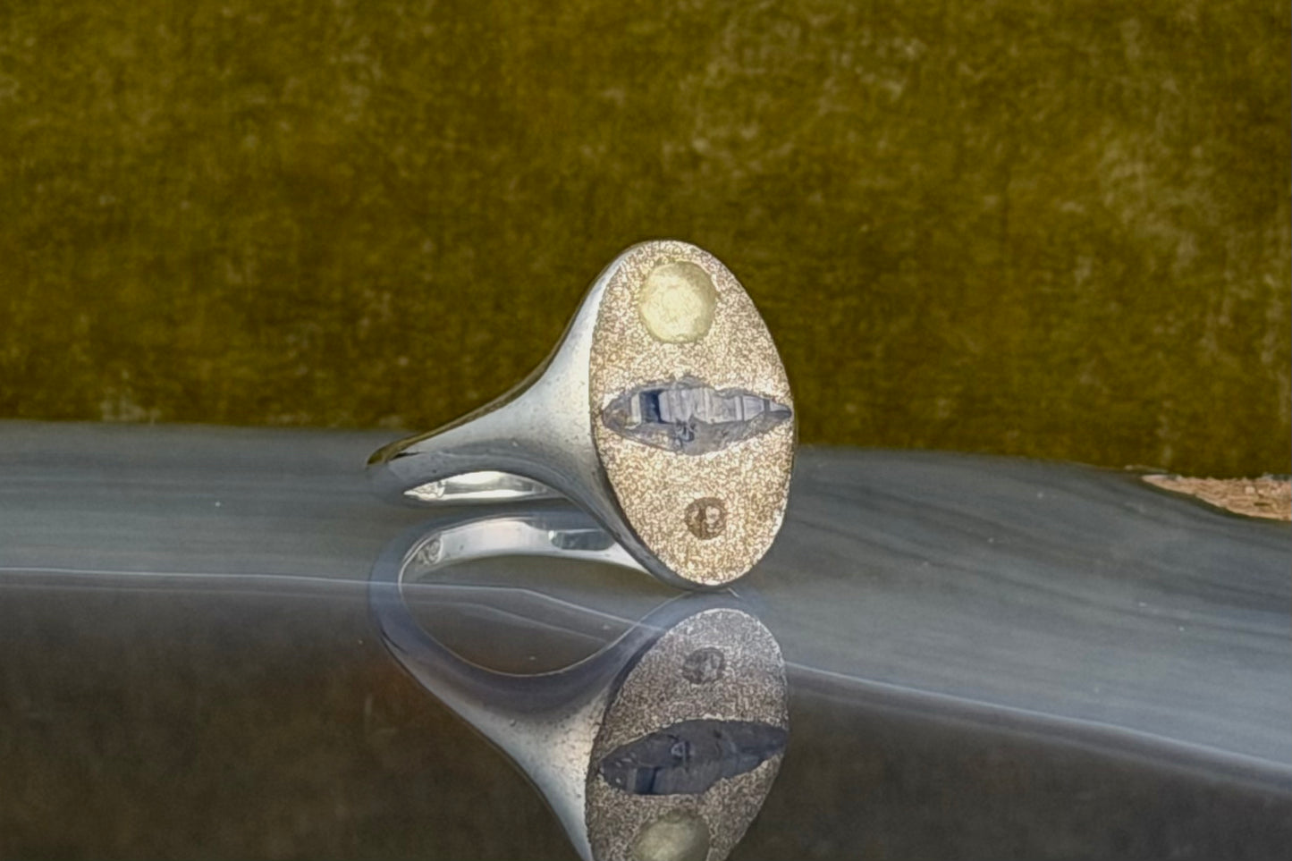 Raw Sapphire and Diamond Signet Ring