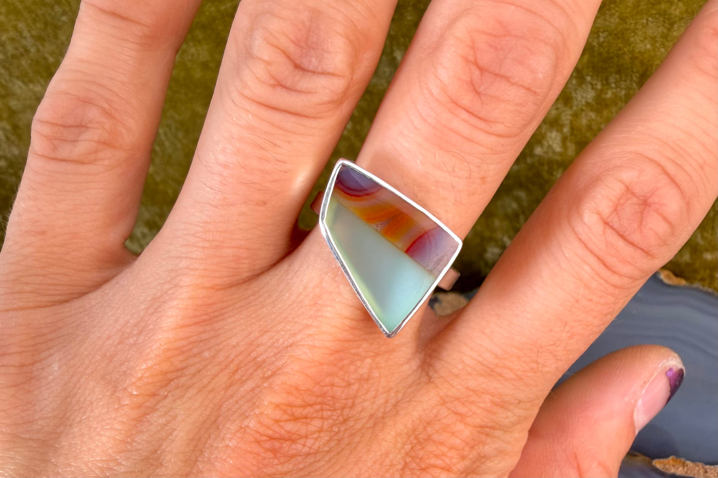 Chrysoprase and Malawi Agate Ring