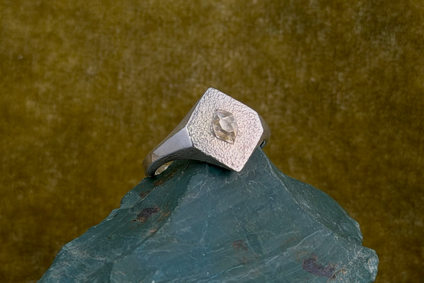 Herkimer Diamond Signet Ring