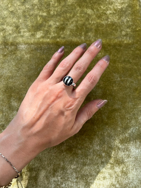 Black Onyx and Mother of Pearl Stripe Ring