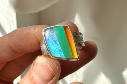 Spectrolite, Chrysoprase and Carnelian Ring