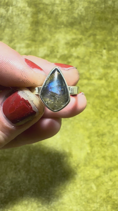 Rutilated Quartz and Labradorite Ring
