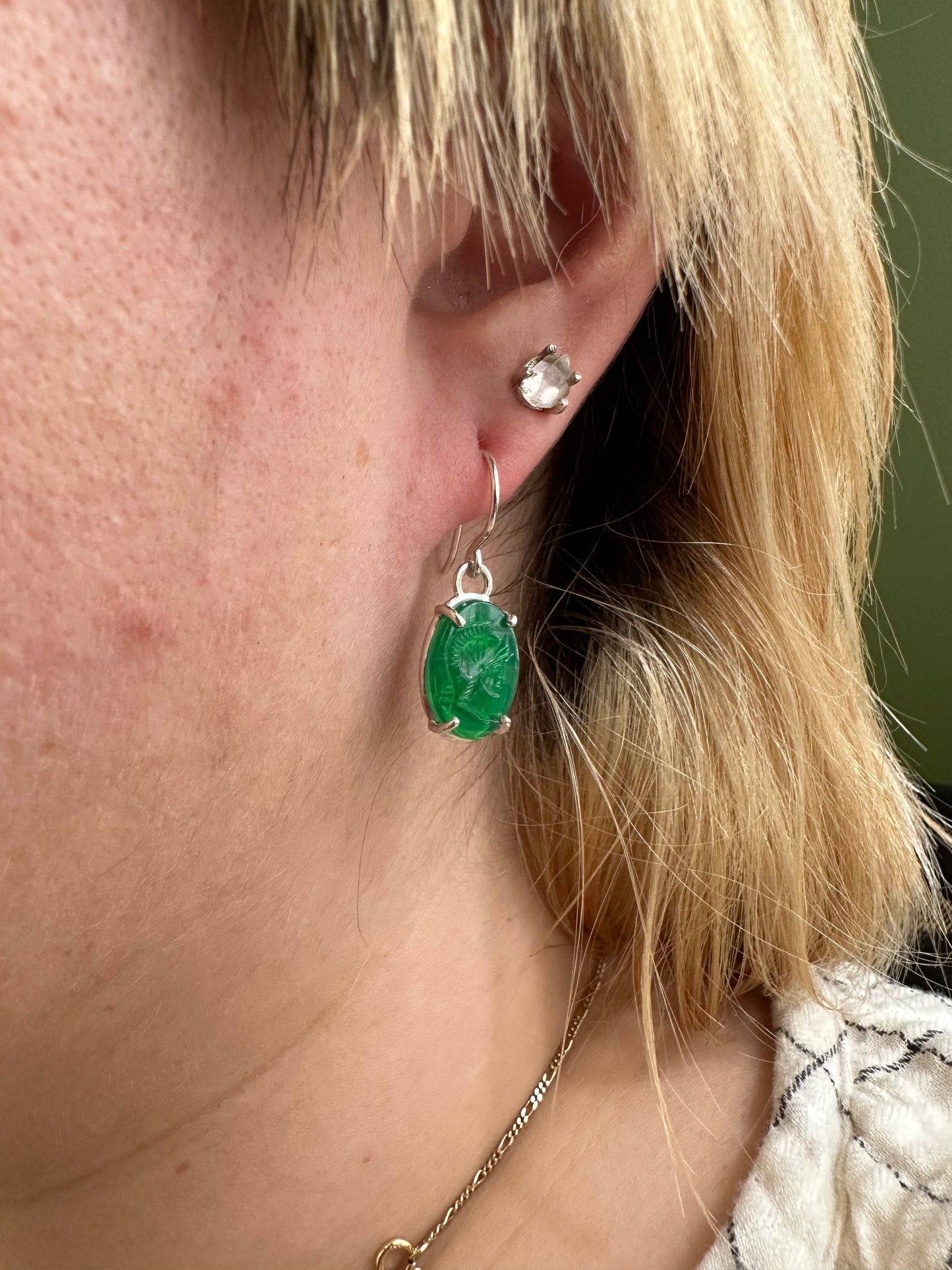 Green Intaglio Earrings