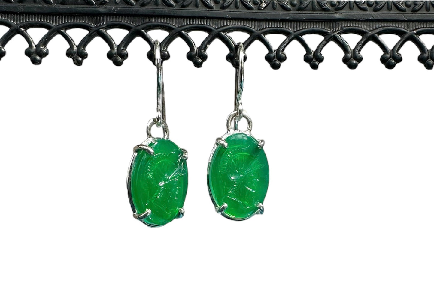 Green Intaglio Earrings